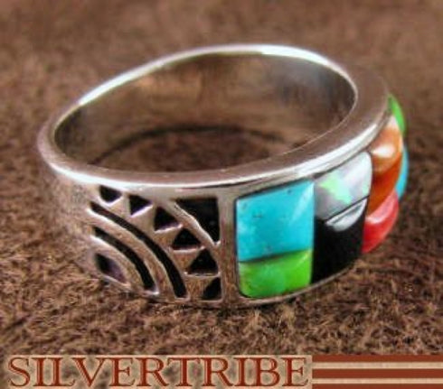 Sterling Silver Turquoise Multicolor Jewelry Ring Size 5-3/4 RS35537